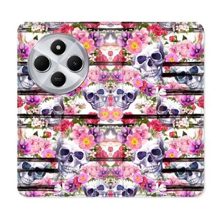 Housse Cuir Portefeuille Pour Xiaomi Redmi 14C 4G Tete de Mort Pattern