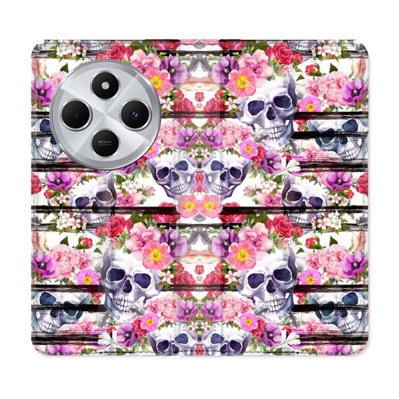 Housse Cuir Portefeuille Pour Xiaomi Redmi 14C 4G Tete de Mort Pattern