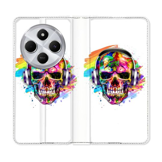 Housse Cuir Portefeuille Pour Xiaomi Redmi 14C 4G Tete de Mort Tag