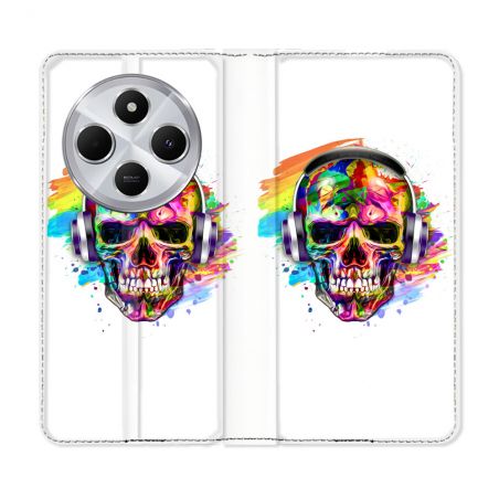 Housse Cuir Portefeuille Pour Xiaomi Redmi 14C 4G Tete de Mort Tag