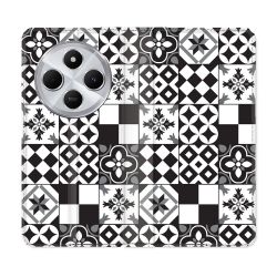 Housse Cuir Portefeuille Pour Xiaomi Redmi 14C 4G Texture Carreau Ciment Noir