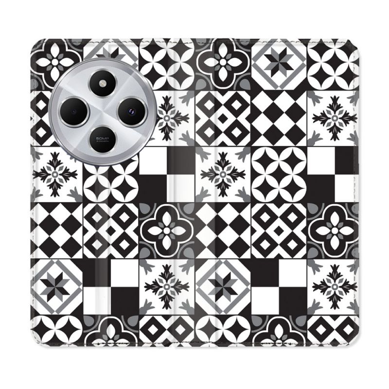 Housse Cuir Portefeuille Pour Xiaomi Redmi 14C 4G Texture Carreau Ciment Noir