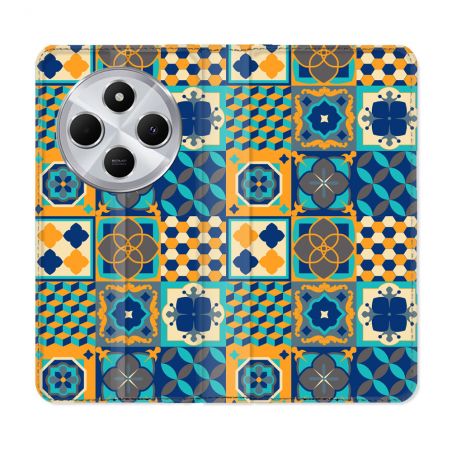 Housse Cuir Portefeuille Pour Xiaomi Redmi 14C 4G Texture Carreau Ciment Orange