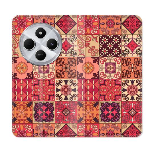 Housse Cuir Portefeuille Pour Xiaomi Redmi 14C 4G Texture Carreau Ciment Rouge