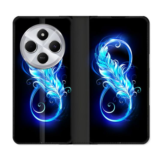 Housse Cuir Portefeuille Pour Xiaomi Redmi 14C 4G Texture Plume Infini Bleu