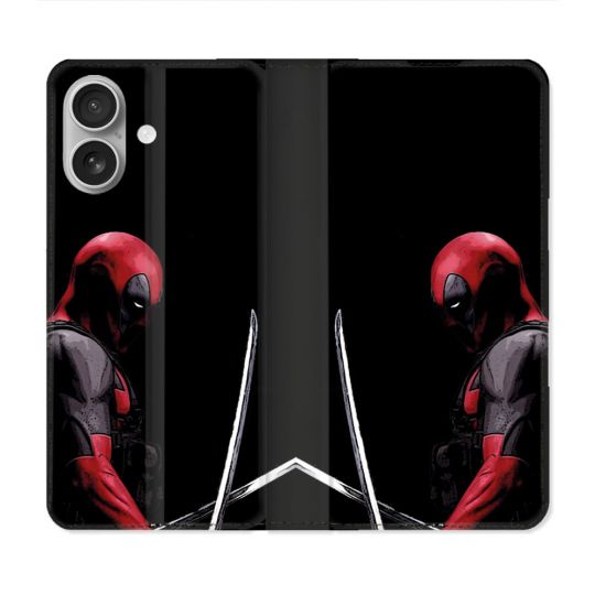 Housse Cuir Portefeuille Pour Iphone 16 Deadpool Epee
