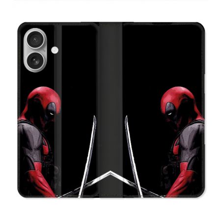 Housse Cuir Portefeuille Pour Iphone 16 Deadpool Epee