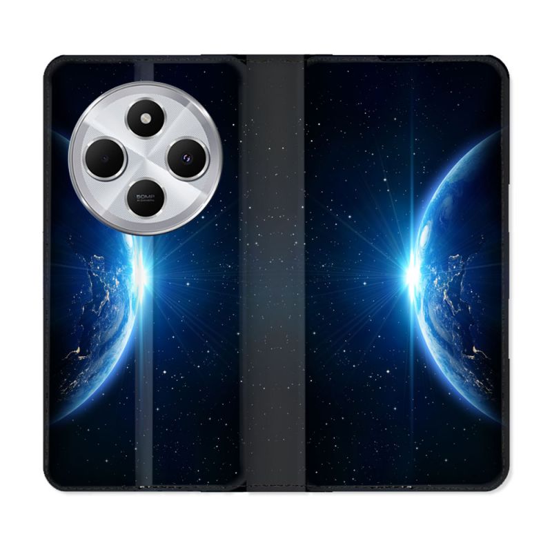 Housse Cuir Portefeuille Pour Xiaomi Redmi 14C 4G Univers Planete Terre