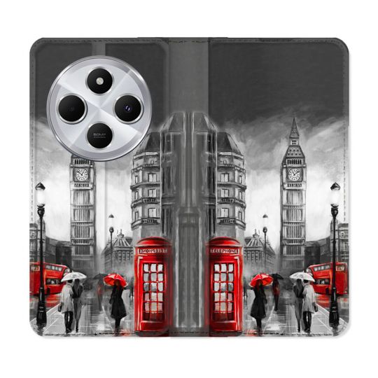 Housse Cuir Portefeuille Pour Xiaomi Redmi 14C 4G Voyage Angleterre Londres Vintage