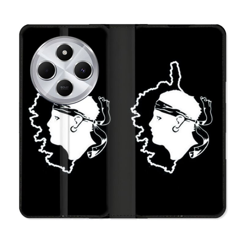 Housse Cuir Portefeuille Pour Xiaomi Redmi 14C 4G Voyage Corse Noir