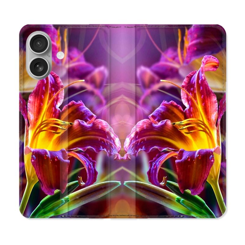 Housse Cuir Portefeuille Pour Iphone 16 Fleur Lys Color