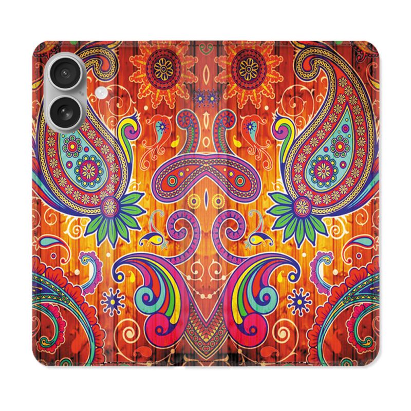 Housse Cuir Portefeuille Pour Iphone 16 Fleur Psychedelic