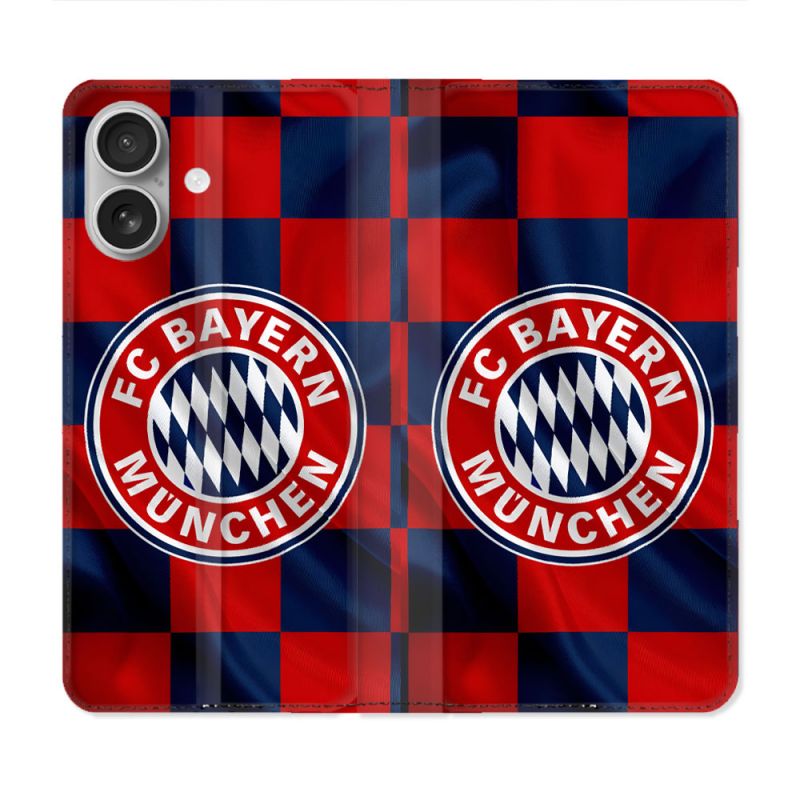 Housse Cuir Portefeuille Pour Iphone 16 Foot Bayern Munich Carreaux