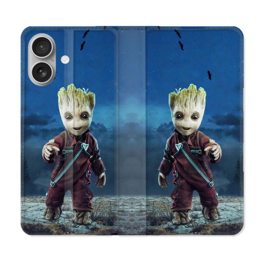 Housse Cuir Portefeuille Pour Iphone 16 Groot Bleu