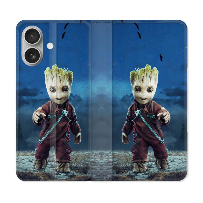 Housse Cuir Portefeuille Pour Iphone 16 Groot Bleu