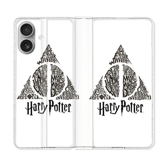 Housse Cuir Portefeuille Pour Iphone 16 Harry Potter Hollows triangle Blanc