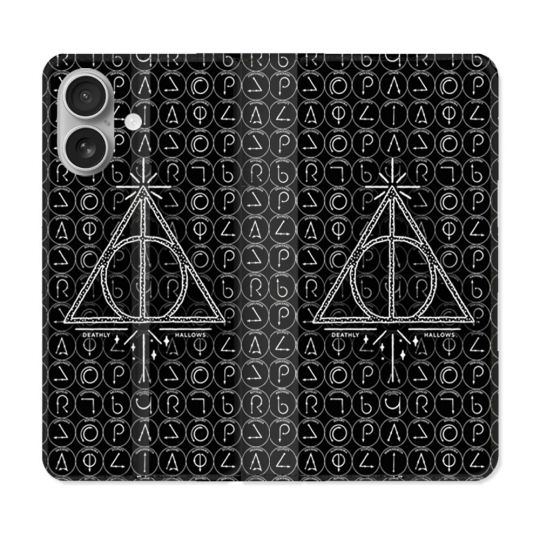 Housse Cuir Portefeuille Pour Iphone 16 Harry Potter Hollows Triangle Noir