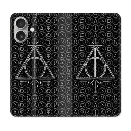 Housse Cuir Portefeuille Pour Iphone 16 Harry Potter Hollows Triangle Noir