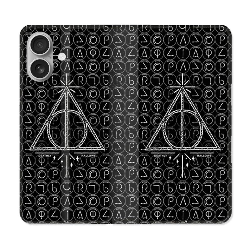 Housse Cuir Portefeuille Pour Iphone 16 Harry Potter Hollows Triangle Noir