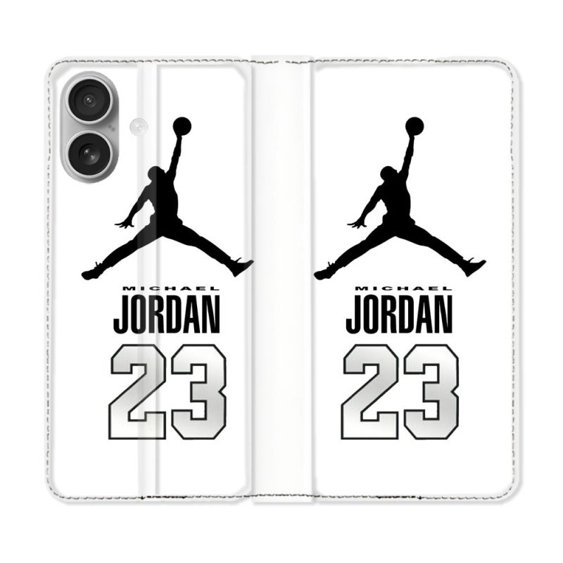 Housse Cuir Portefeuille Pour Iphone 16 Jordan 23 Blanc