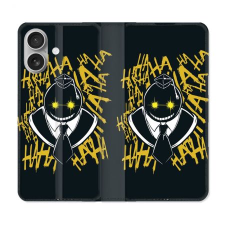 Housse Cuir Portefeuille Pour Iphone 16 Manga Assassination Classroom Kuro Noir