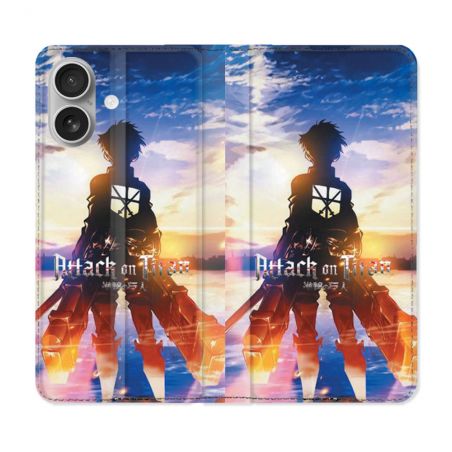 Housse Cuir Portefeuille Pour Iphone 16 Manga Attaque Titans Soleil