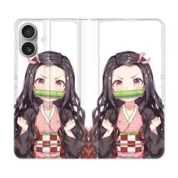 Housse Cuir Portefeuille Pour Iphone 16 Manga Demon Slayer Nezuko