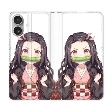 Housse Cuir Portefeuille Pour Iphone 16 Manga Demon Slayer Nezuko