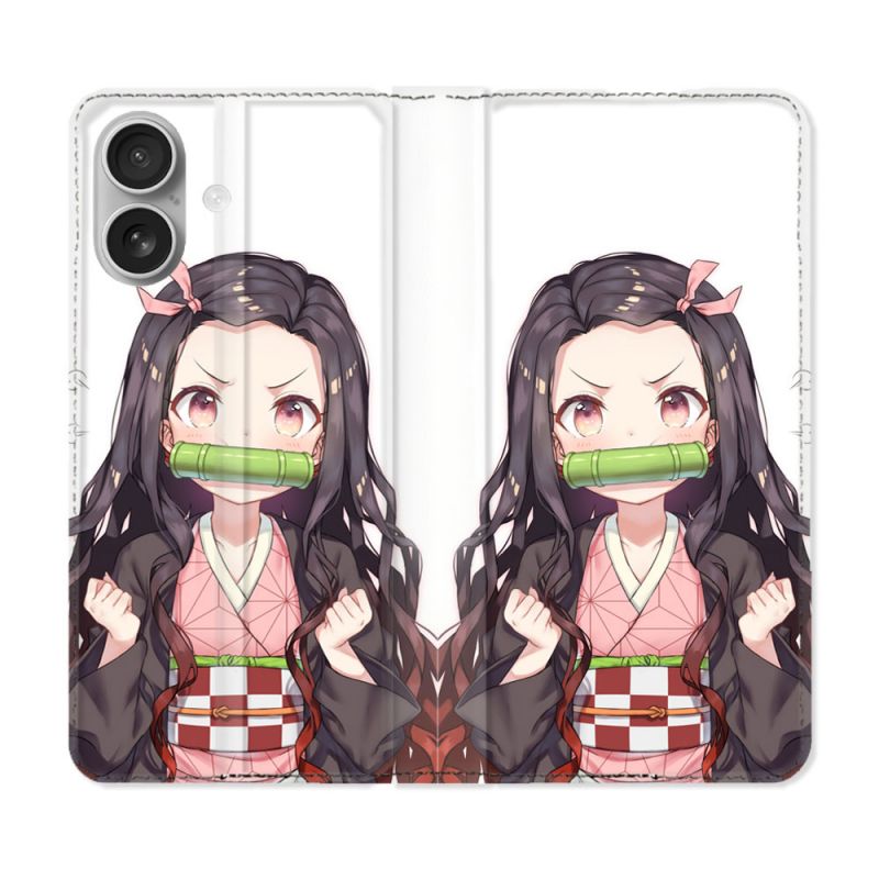 Housse Cuir Portefeuille Pour Iphone 16 Manga Demon Slayer Nezuko
