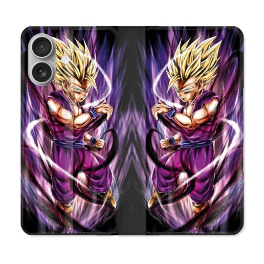 Housse Cuir Portefeuille Pour Iphone 16 Manga Dragon Ball Sangohan Violet