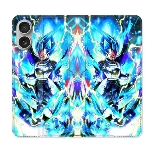 Housse Cuir Portefeuille Pour Iphone 16 Manga Dragon Ball Vegeta Bleu