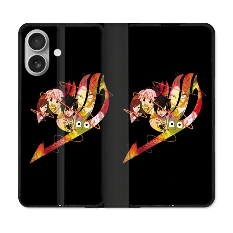 Housse Cuir Portefeuille Pour Iphone 16 Manga Fairy Tail Logo Noir