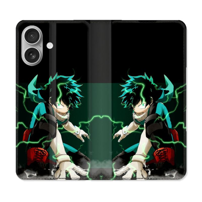 Housse Cuir Portefeuille Pour Iphone 16 Manga My Hero Academia Deku