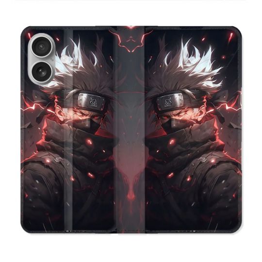 Housse Cuir Portefeuille Pour Iphone 16 Manga Naruto Kakashi Dark