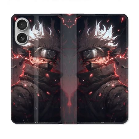 Housse Cuir Portefeuille Pour Iphone 16 Manga Naruto Kakashi Dark