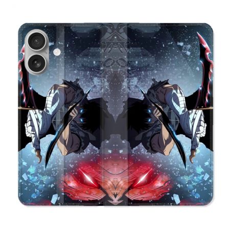Housse Cuir Portefeuille Pour Iphone 16 Manga Solo Leveling Sung Epee