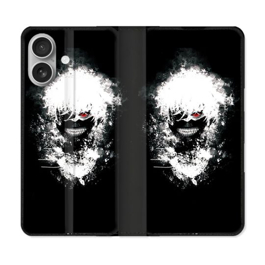 Housse Cuir Portefeuille Pour Iphone 16 Manga Tokyo Ghoul Kaneki Tag