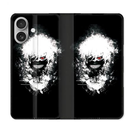 Housse Cuir Portefeuille Pour Iphone 16 Manga Tokyo Ghoul Kaneki Tag