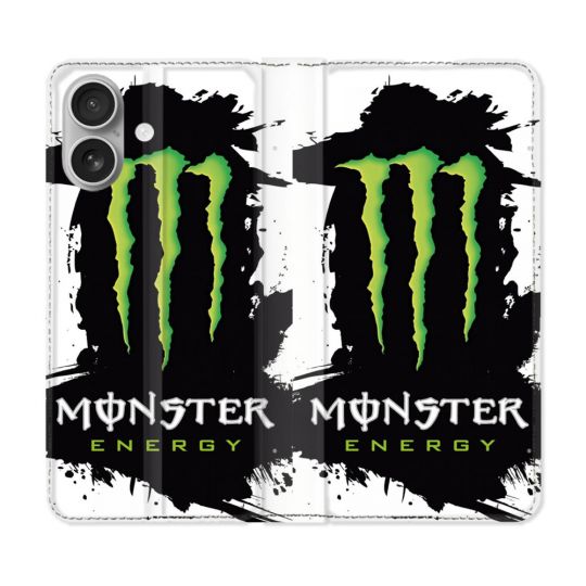 Housse Cuir Portefeuille Pour Iphone 16 Monster Energy Tache