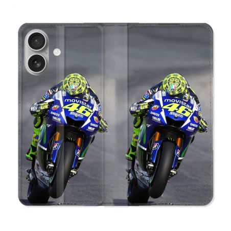 Housse Cuir Portefeuille Pour Iphone 16 Moto Course GP Wheeling 46
