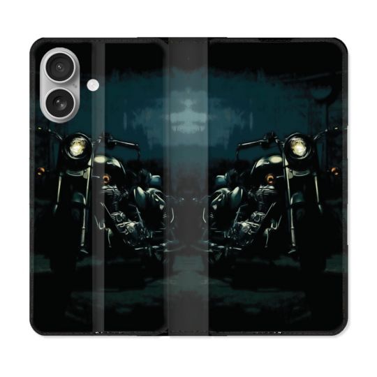 Housse Cuir Portefeuille Pour Iphone 16 Moto Harley Vintage
