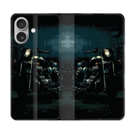 Housse Cuir Portefeuille Pour Iphone 16 Moto Harley Vintage
