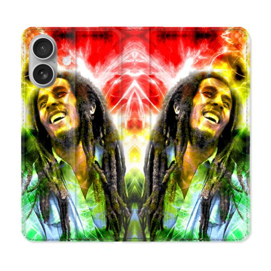 Housse Cuir Portefeuille Pour Iphone 16 Musique Bob Marley Color