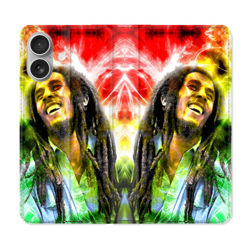 Housse Cuir Portefeuille Pour Iphone 16 Musique Bob Marley Color