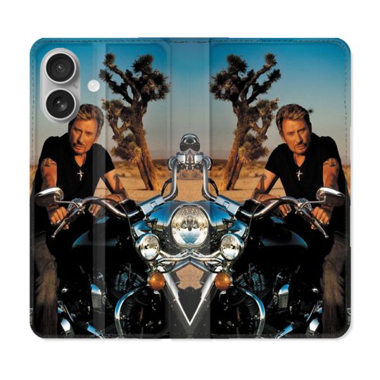 Housse Cuir Portefeuille Pour Iphone 16 Musique Johnny Hallyday Moto