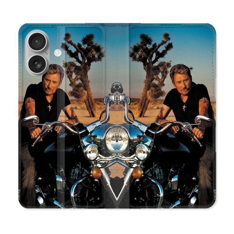 Housse Cuir Portefeuille Pour Iphone 16 Musique Johnny Hallyday Moto