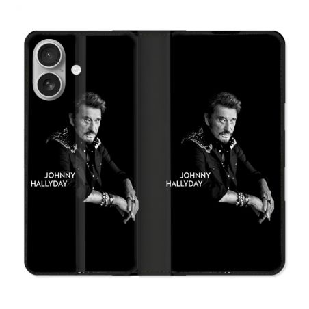 Housse Cuir Portefeuille Pour Iphone 16 Musique Johnny Hallyday Noir