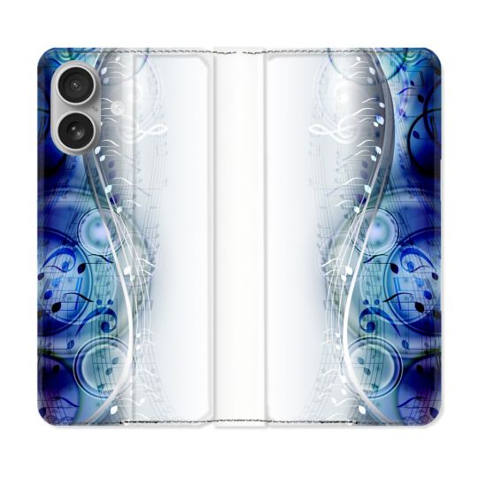 Housse Cuir Portefeuille Pour Iphone 16 Musique Partition Vague