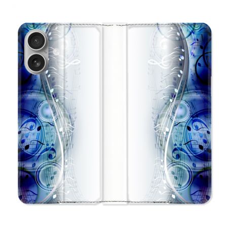 Housse Cuir Portefeuille Pour Iphone 16 Musique Partition Vague