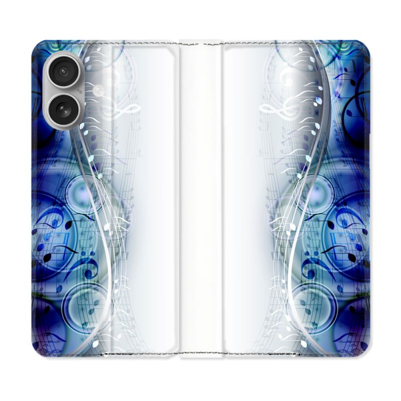 Housse Cuir Portefeuille Pour Iphone 16 Musique Partition Vague